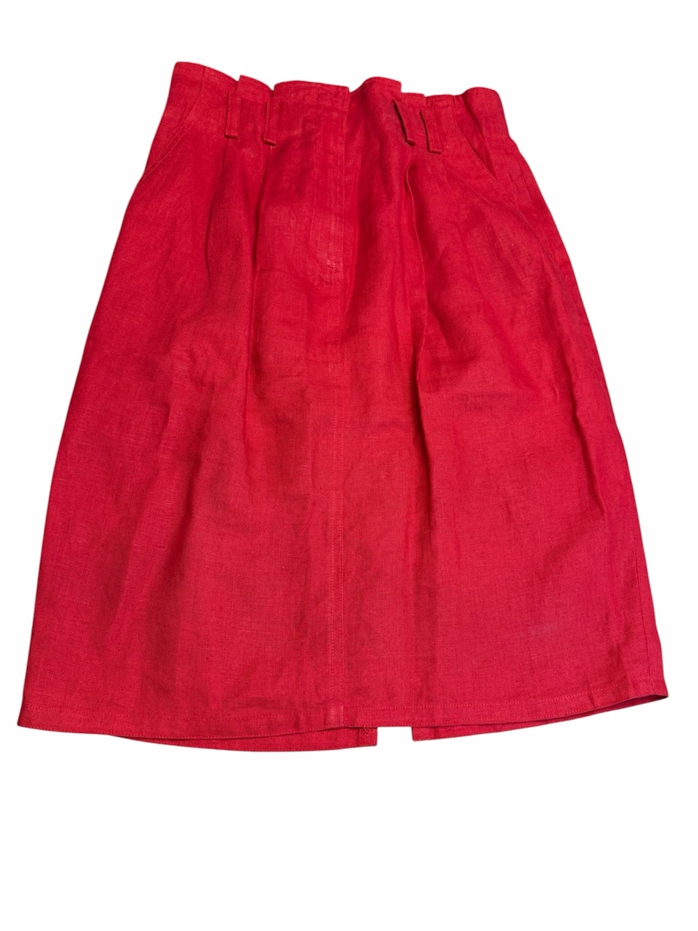 Linda Allard Ellen Tracy Red Linen High Waisted Midi Skirt Classic Staple Size 6